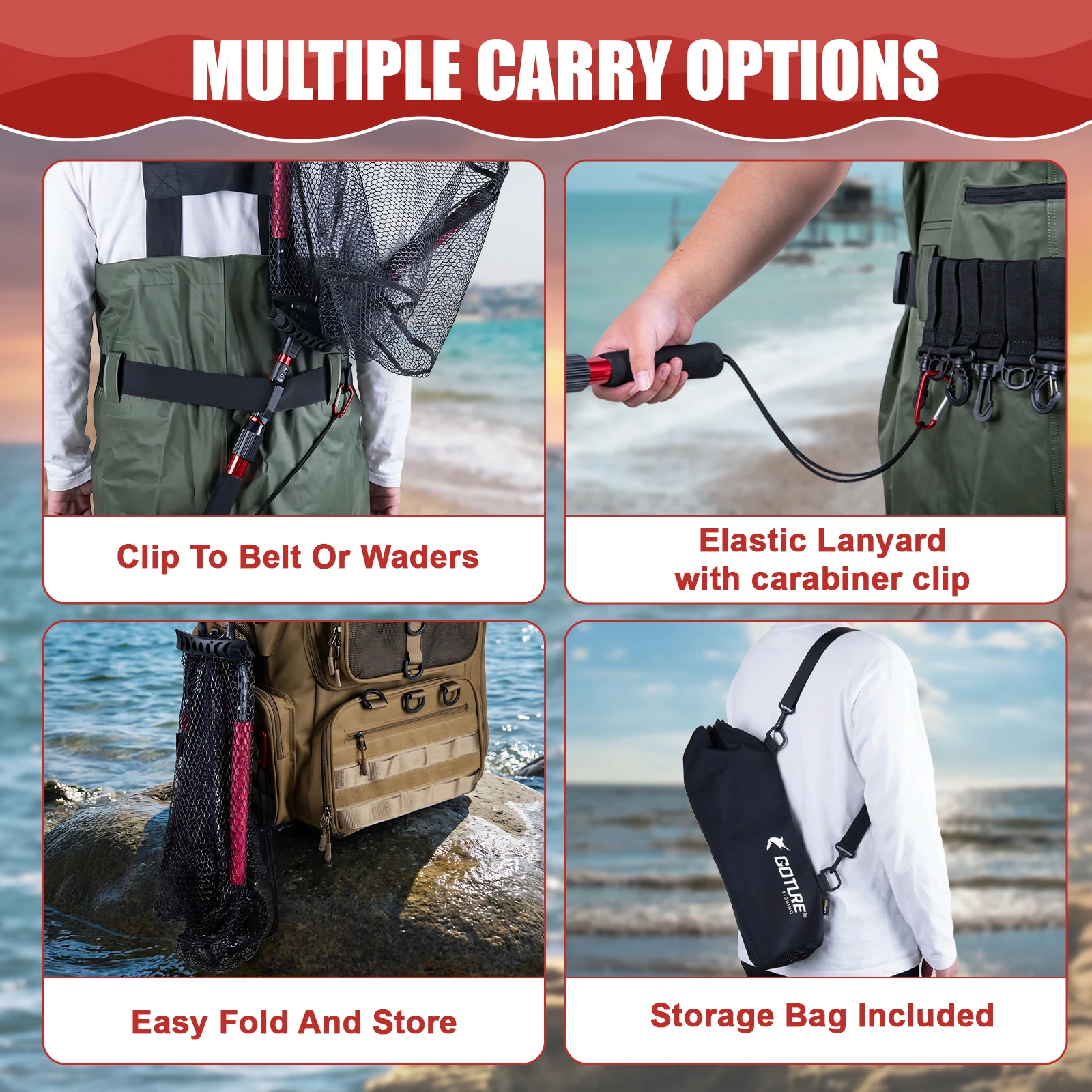 Red de aterrizaje de pesca Goture, red de mano plegable portátil para kayak, moscas, bagre, lubina, cangrejos, herramientas de pesca - imagen 5