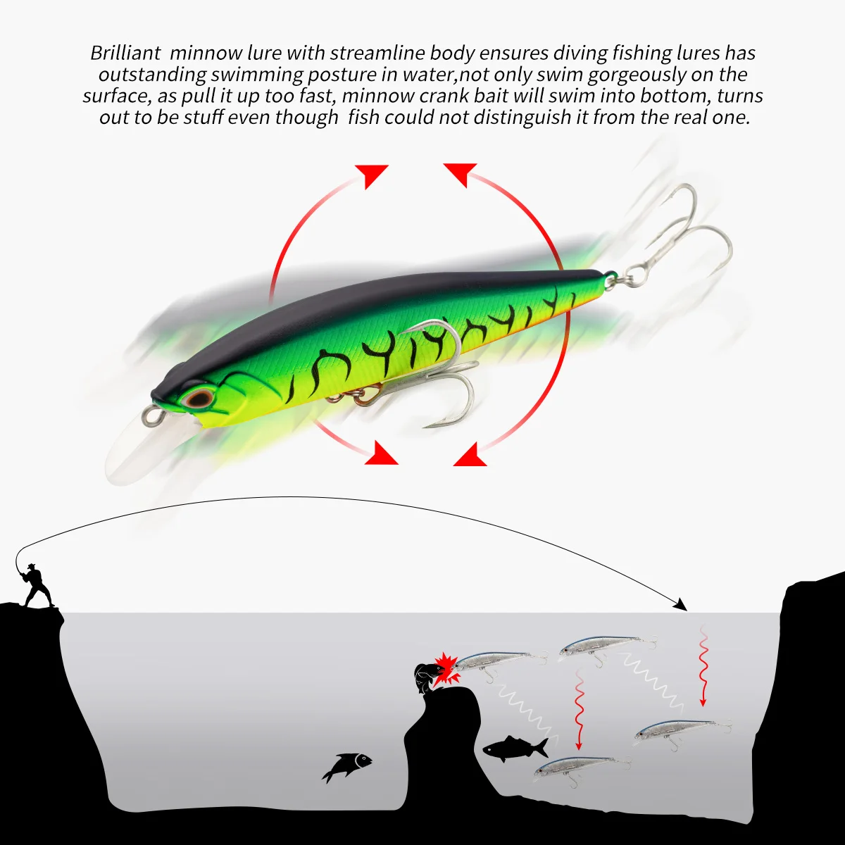 Suspending Minnow-Señuelos de Pesca de 10cm y 15g, cebo duro Wobbler, señuelo de pesca de trucha Jerkbait, señuelos artificiales de lubina BaitShad - imagen 4