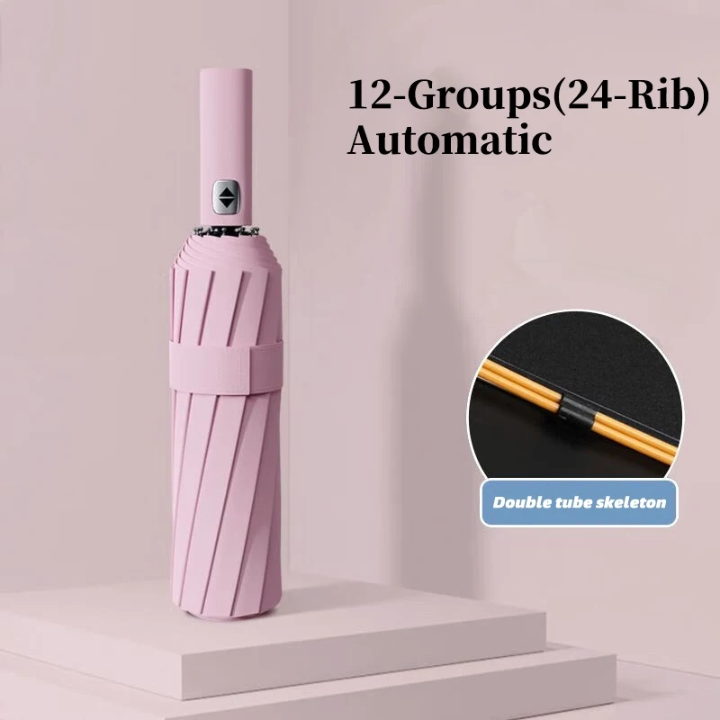 Goture-paraguas con apertura de un solo clic, protección contra la lluvia, paraguas automático plegable, 24 costillas, UV, resistente al viento, impermeable, herramienta para exteriores - imagen 2