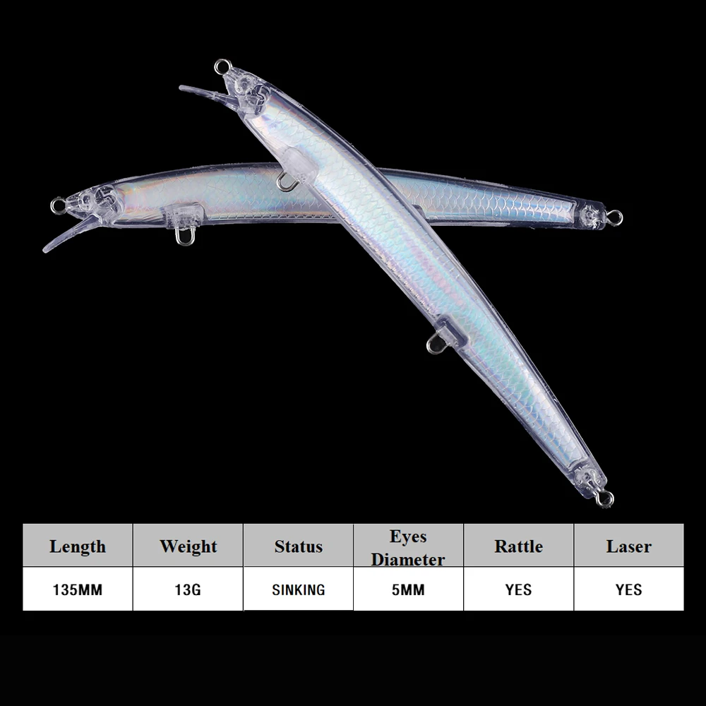 Chan'sHuang 20 piezas cebo en blanco sin pintar 13,5 cm 13g sonajero láser Minnow DIY modelo de señuelo de pesca Artificial hecho a mano - imagen 2