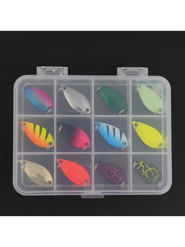 12 Uds por caja 2,5g 3,5g 5g cebos de cuchara coloridos cucharas Spinner señuelo de pesca señuelos de cuchara dura de Metal para trucha dorada - imagen 3