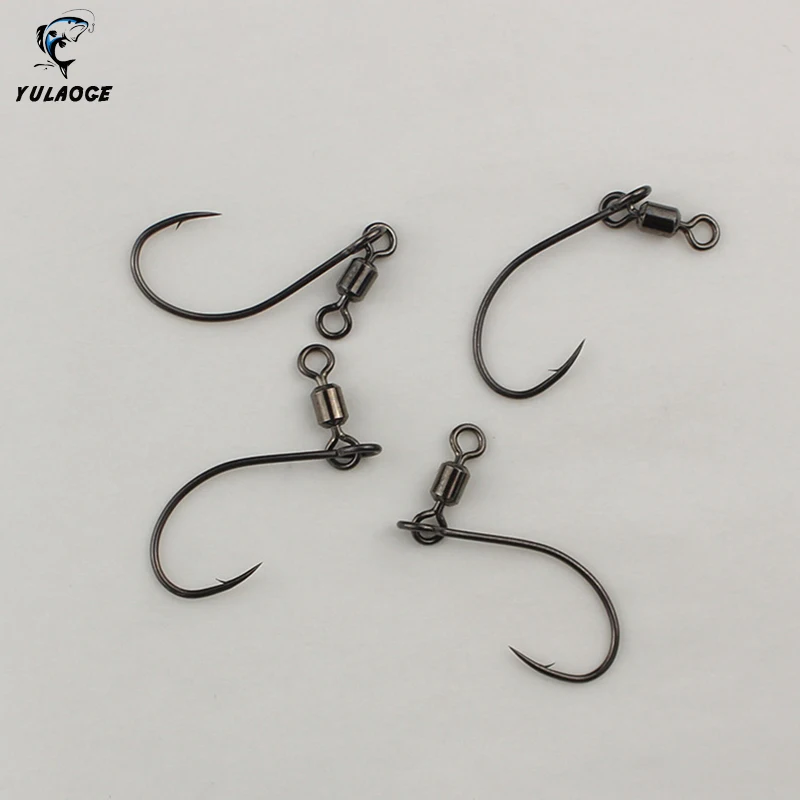 Anzuelo de pesca de gusano suave, anzuelos de pesca de tiro caído, acero rico en carbono para carpa, lubina, giratorios, pesca con anillo en forma de 8, 10 Uds. - imagen 5