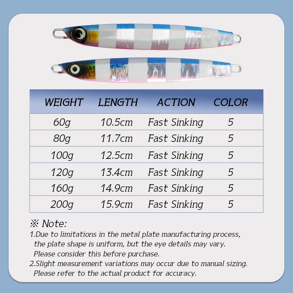 TOLU nuevo plantilla de Metal de hundimiento lento 5 colores ojos 3D 60g-200g fundición larga plantillas de caída de hundimiento lento señuelo de pesca de aguas profundas de agua salada - imagen 3