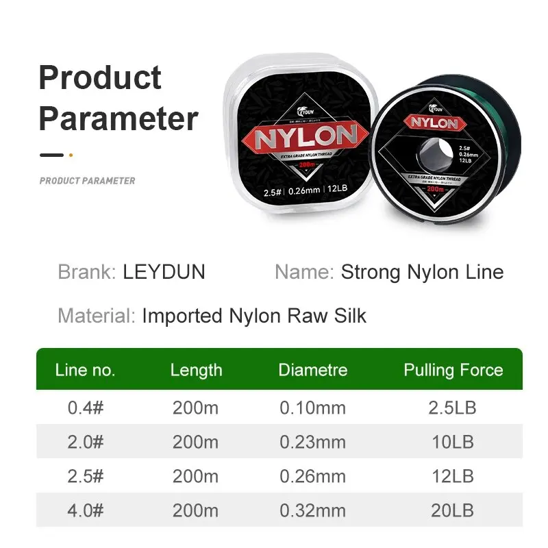 Línea de pesca de nailon súper fuerte, alambre de pesca monofilamento duradero japonés de 200m, línea principal de agua dulce de mar, cable de pesca líder de 2-20LB - imagen 2