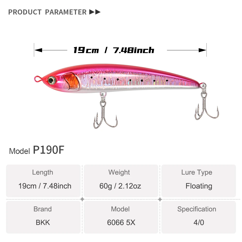 JIGGING PRO Legato 190mm 60g señuelo tipo lápiz flotante pesca en el mar señuelo de pesca en superficie atún Kingfish GT - imagen 2