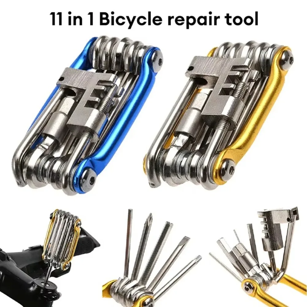 Kit de herramientas de reparación de bicicletas 11 en 1, multiherramienta para bicicleta de montaña, llave, destornillador, cadena, radios hexagonales, herramienta de ciclismo - imagen 5