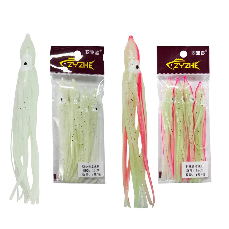 ZYZ señuelo de pesca suave, cebo luminoso de pulpo, faldas, mar, calamar, Fakebait, barco, aparejos de señuelo de atún, 12/14CM - imagen 5