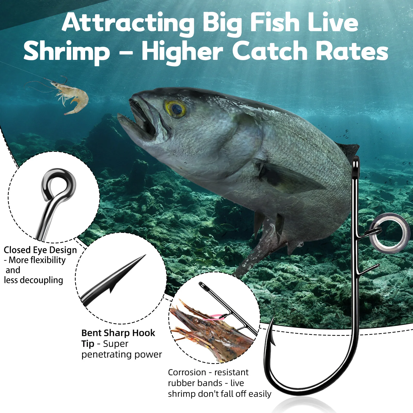 Ganchos para camarones vivos de 9KM, 25 ~ 200 Uds., gancho para soporte de camarones vivos, resistente a la corrosión de alta resistencia - imagen 4