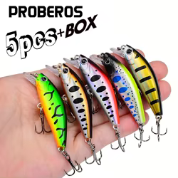 Proberos-Señuelos de Pesca profesionales, 5 uds., pececillo que se hunde con anzuelo triple de plumas, cebo duro Artificial de 5,6 cm/2,2 pulgadas