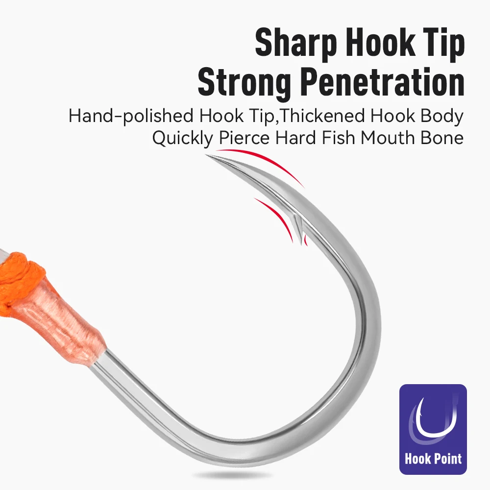 Kingdom 4 unids/caja GT pesca en el mar gancho individual 3/0 4/0 5/0 6/0 anzuelos de acero al carbono de alta resistencia anzuelo de púas para pesca en el mar - imagen 3