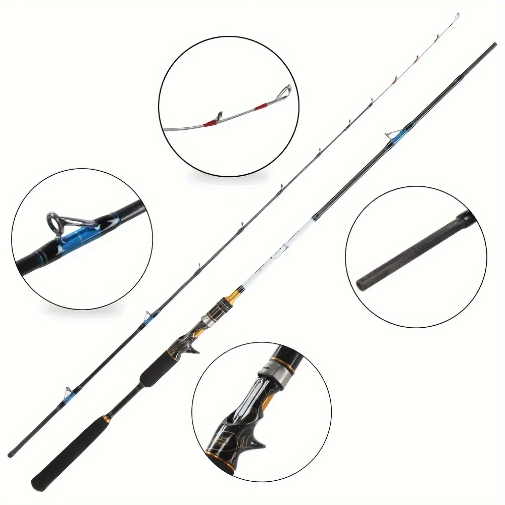 Caña de pescar Jigging de calamar y pulpo, caña de pescar giratoria de acción rápida, 2 secciones, para agua salada, 1,8 m, 1,98 m, 2,1 m