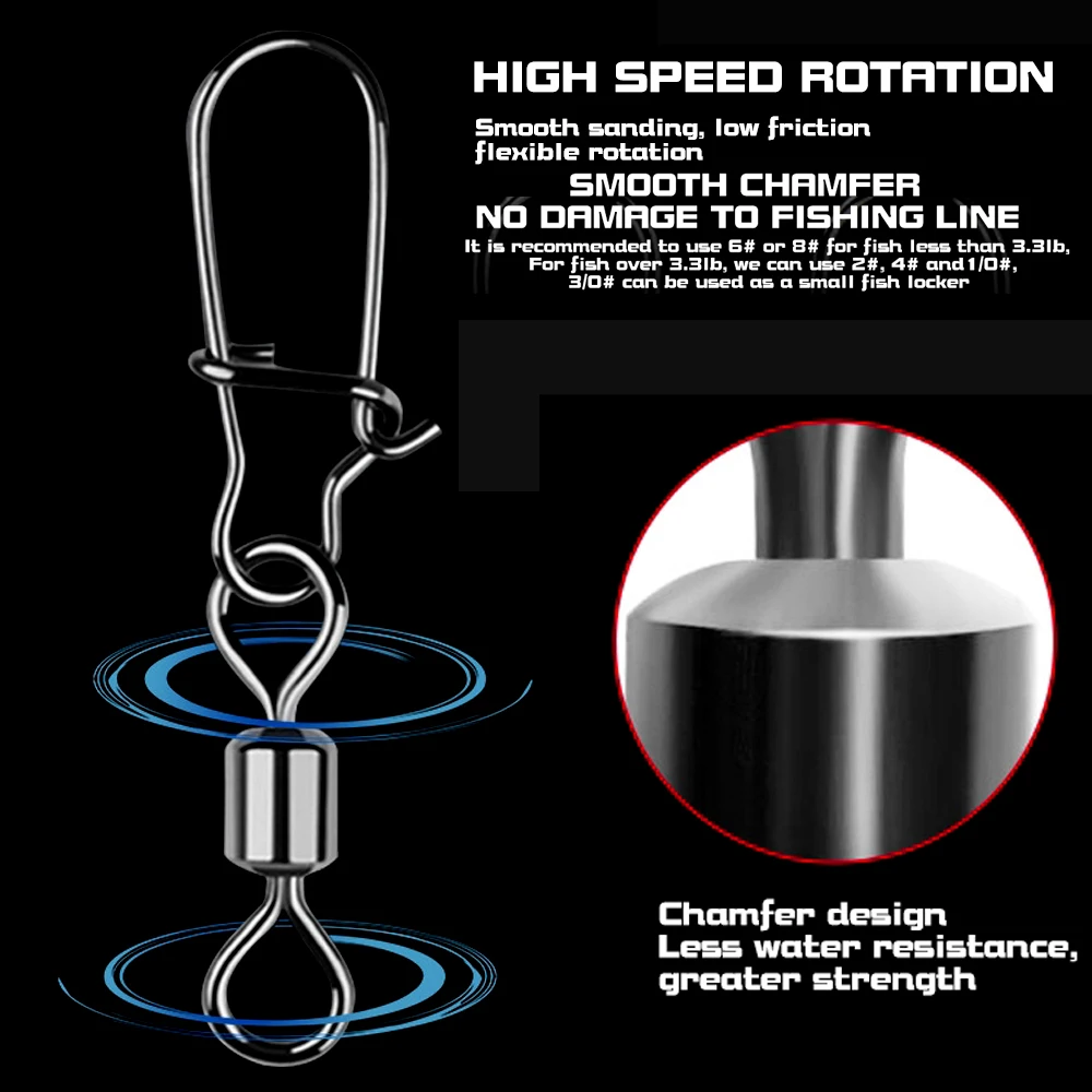 20/50PCS Conector de pesca 1 # -14 # Barril giratorio a presión para anzuelo, accesorios de Señuelos de Pesca de acero inoxidable - imagen 4