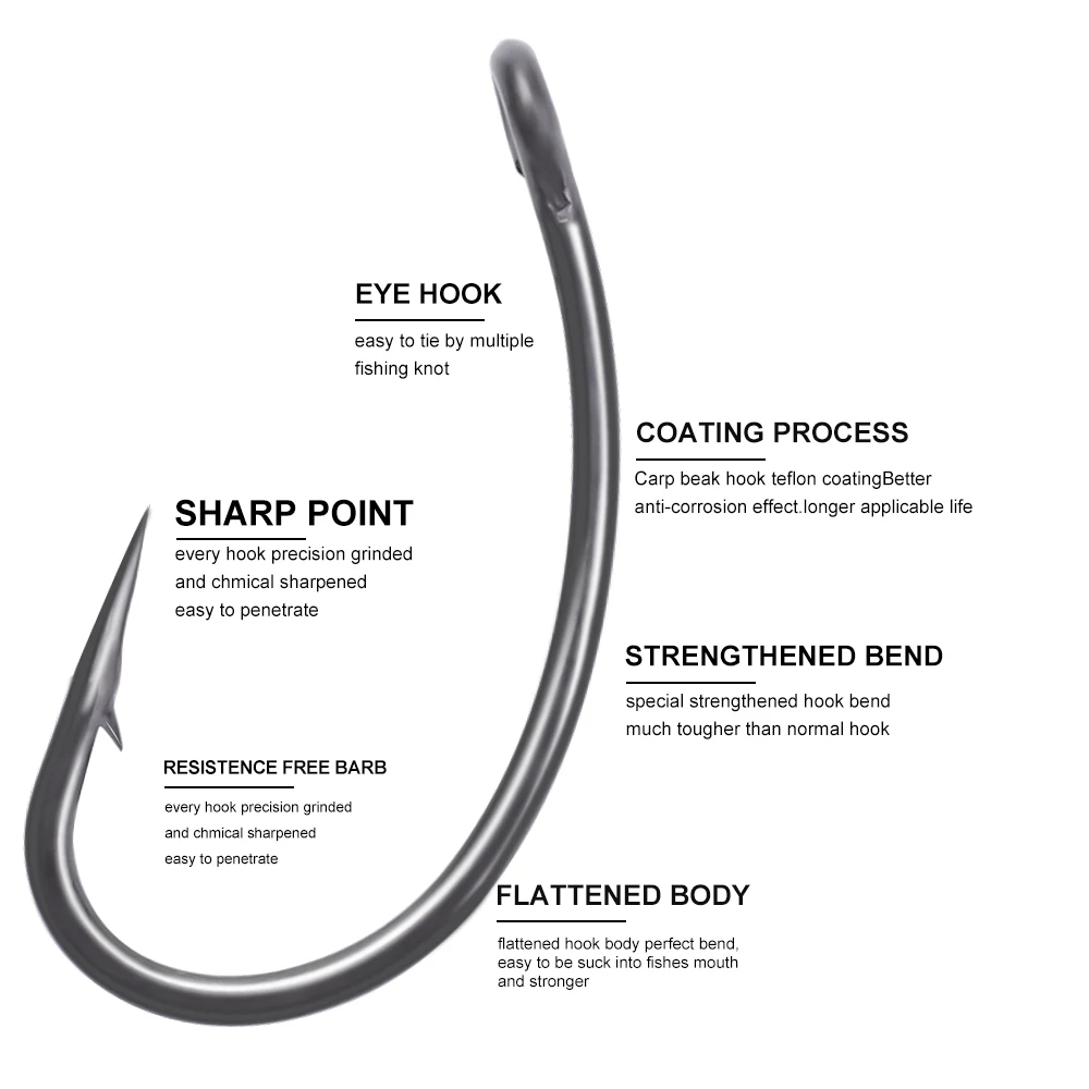 Anzuelos de pesca de carpa, 10 unids/lote, anzuelos de garra con revestimiento de PTFE, anzuelos afilados de acero inoxidable con ojos de alto carbono para pesca de carpa - imagen 5