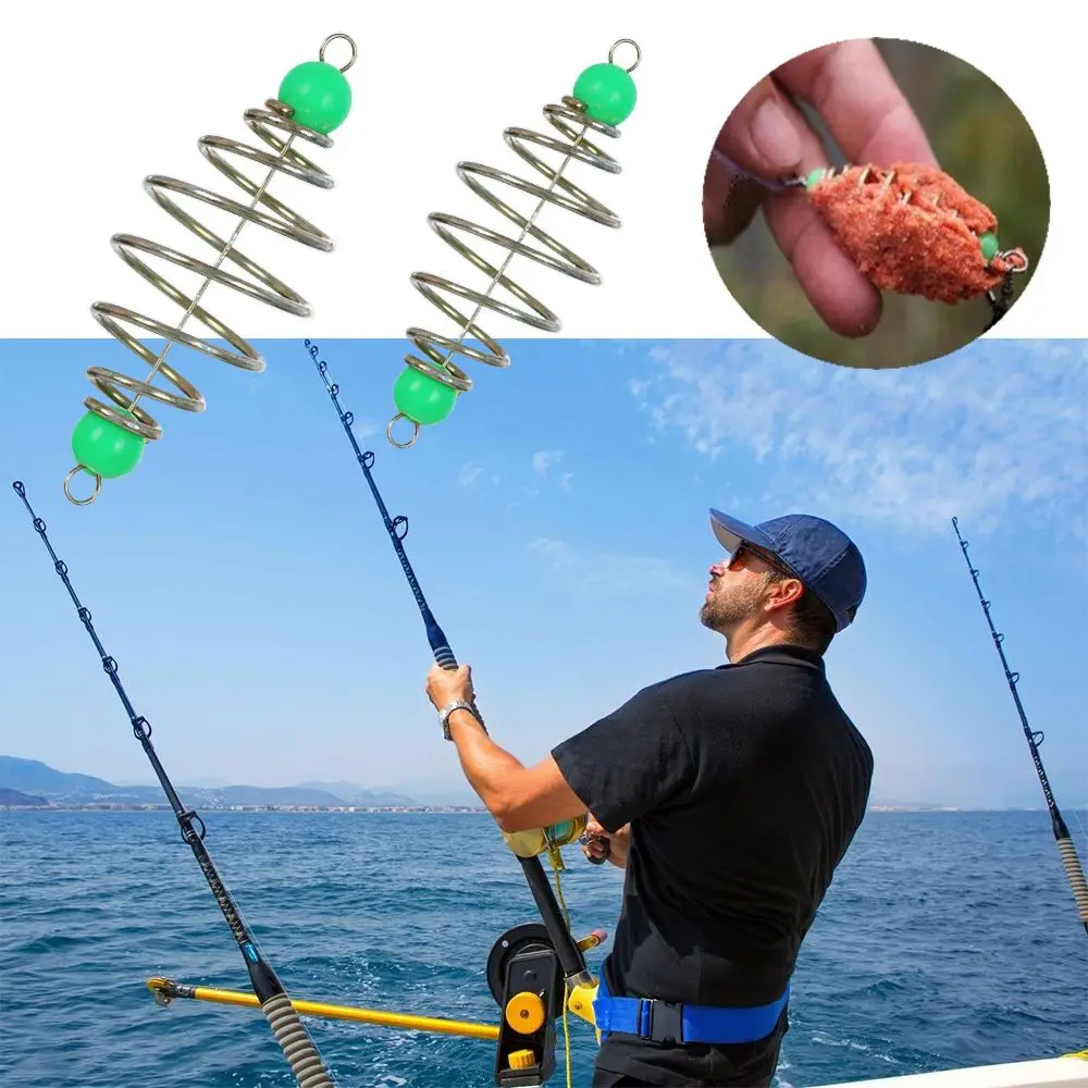 10 unids/set señuelo de resorte de explosión de oliva caliente alimentador de acero inoxidable aparejos colgantes cebo de pesca - imagen 2