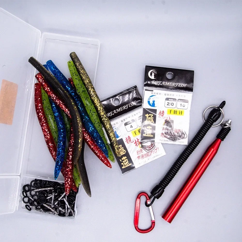 Kit pesca lubina: vinilos drop shot y anzuelos wacky rig