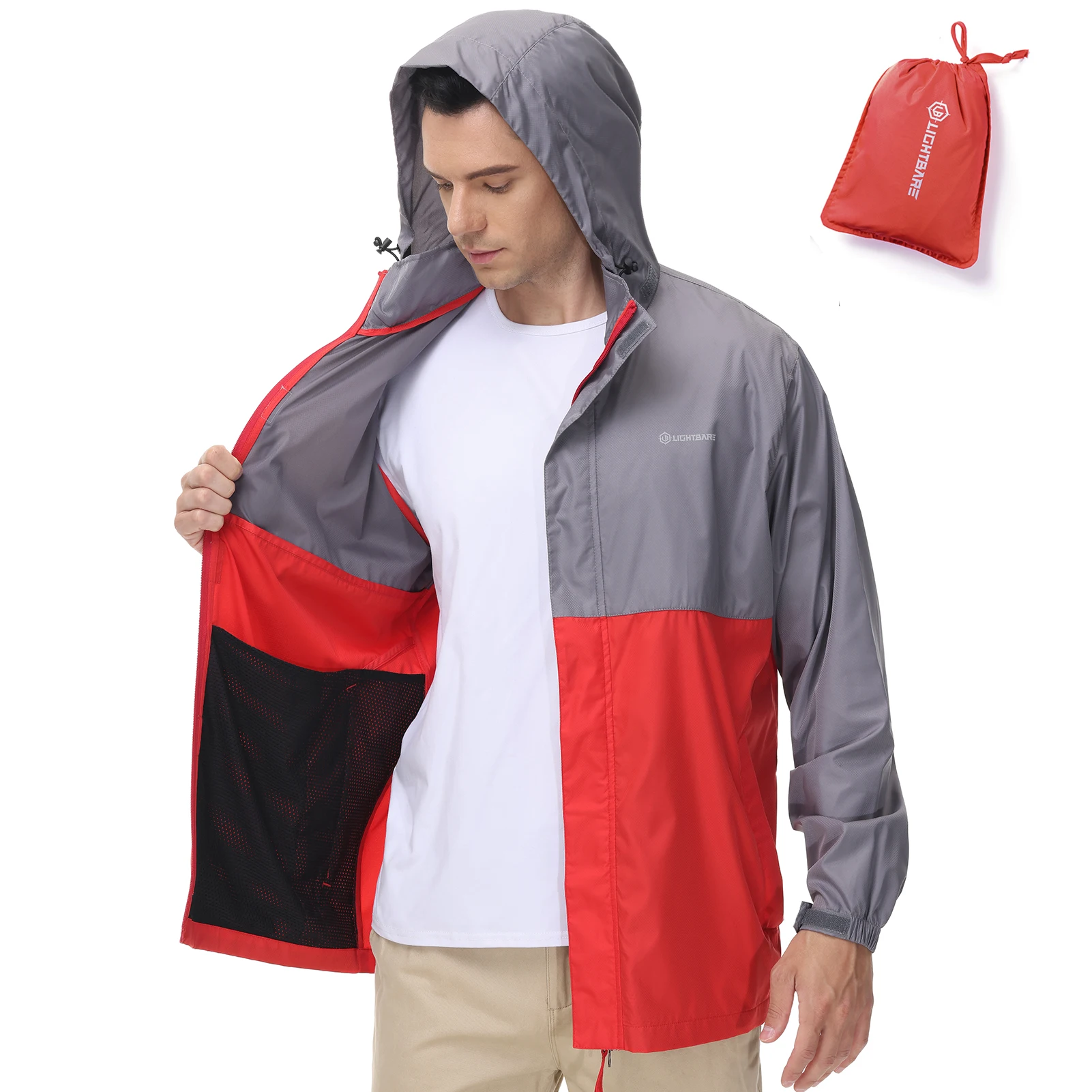 Lightbare-chubasquero resistente al agua ligero para hombre, chaqueta transpirable con capucha, rompevientos, LB02M - imagen 2