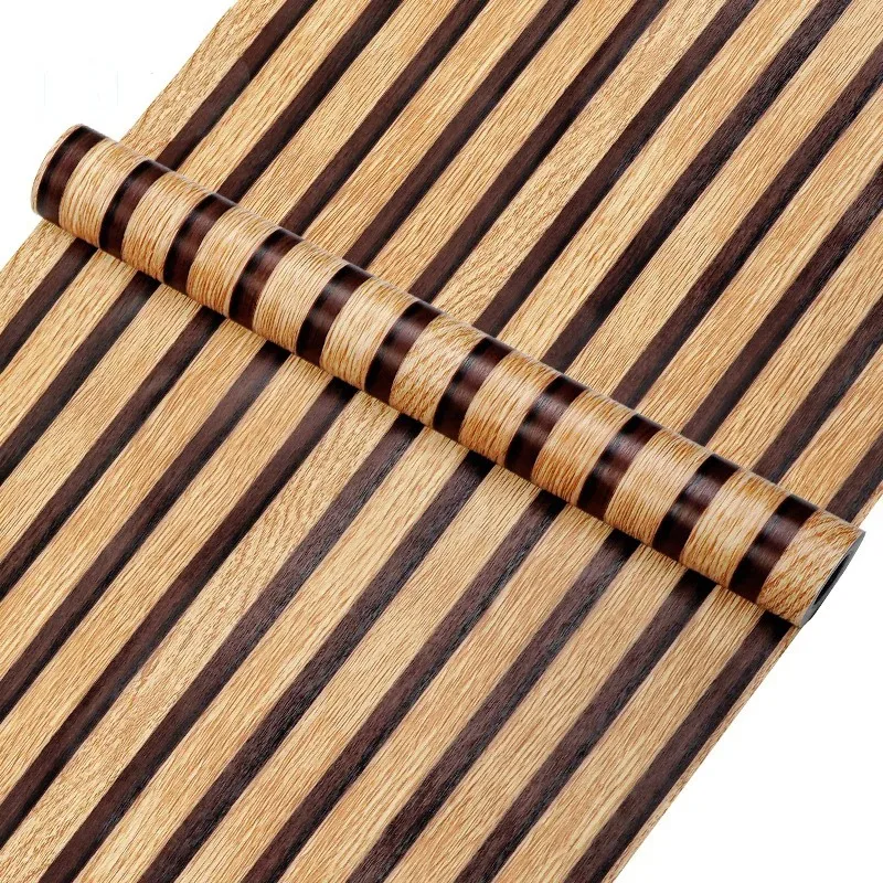 Papel tapiz autoadhesivo a rayas de madera de PVC de 45CM, fondo de pared, escritorio, gabinete, muebles, renovación, pegatina impermeable - imagen 3