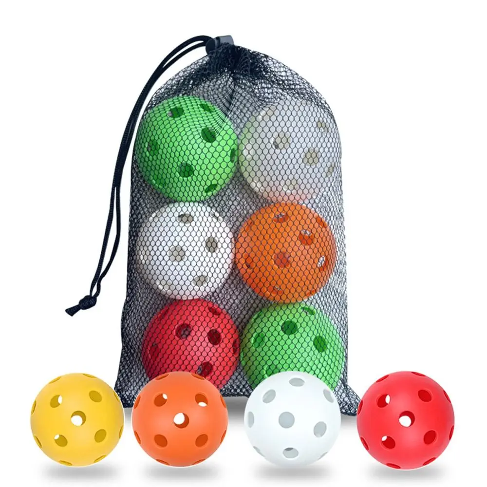 Pelotas de Pickleball portátiles de 26 agujeros, bolas de pepinillos equilibradas de alto rebote con bolsa, pelota de competición resistente a grietas de PVC para interiores, 6 uds.