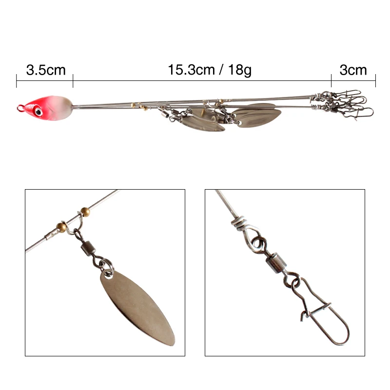 ILURE-señuelo de pesca de 5 brazos, cebo giratorio de lentejuelas, cabeza de aparejo de paraguas, hoja de mimbre ultraligera - imagen 4