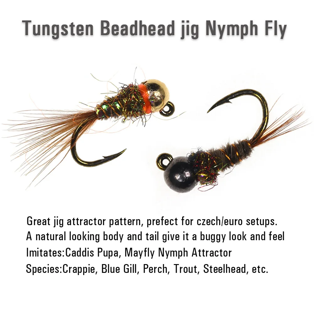 ICERIO 8 Uds. Plantilla de cuentas de tungsteno ninfas mosca húmeda Euro checa ninfa para trucha perca tipo pez azul enmalle Steelhead señuelo de pesca cebo # 16 - imagen 5