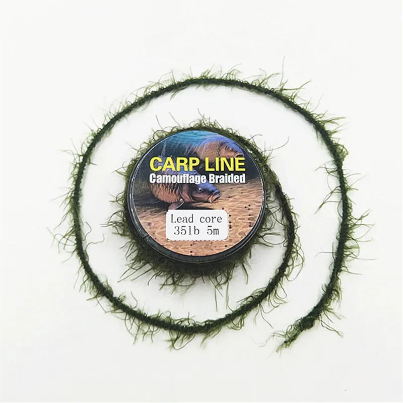 Línea de pesca de carpa de 5M, línea de hierba realista para aparejo de pelo de carpa, hooklink imita la línea de pesca de alambre de hierba natural