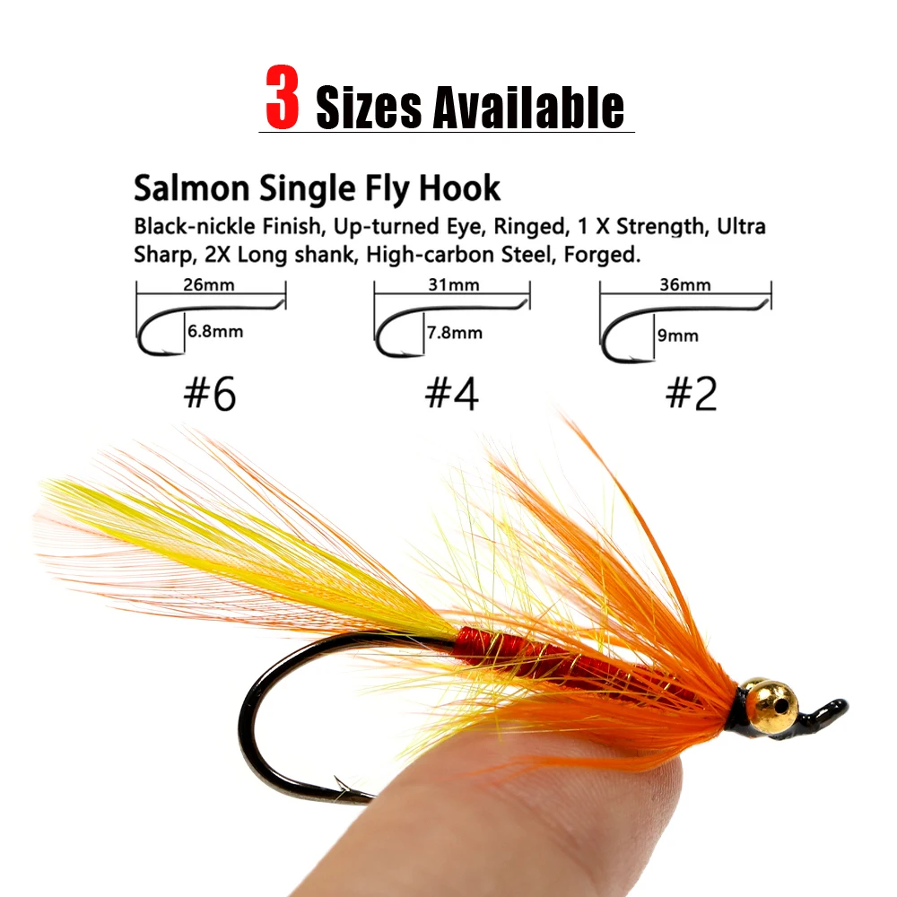 Wifreo-Cadena de cuentas de latón para pesca, Ojo de salmón, Cabeza de Acero, moscas húmedas, señuelos de trucha, OrangeColor, 6 piezas/8 piezas - imagen 3