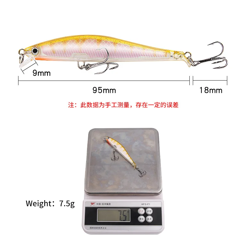 Señuelos de Pesca de pececillos de plástico, cebo duro Artificial realista con anzuelos triples, aparejos de Pesca Swimbait, 9,5 cm, 7,5g, 1 unidad - imagen 4
