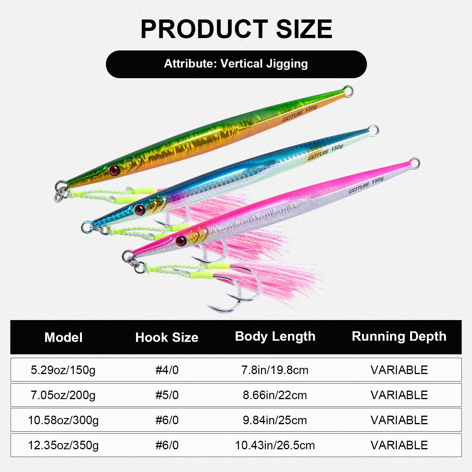 Goture-señuelo de pesca con anzuelo de Metal, 3 uds., cuchara de Jigging de fundición lenta, 150g/200g/300g/350g, cebo de Metal Artificial para orilla, aparejos de mar - imagen 2