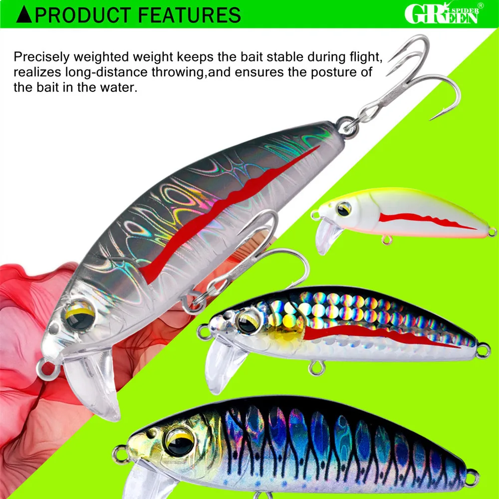 GREENSPIDER-señuelo de pesca de pececillo que se hunde, 6cm, 12g, 7cm, 18g, señuelo de trucha Artificial, Stream Lake, Jerkbait, cebos duros para pesca en roca - imagen 4
