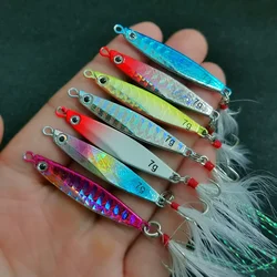1 Uds plantilla de Metal 7-21g señuelo cuchara de pesca 7 colores Iscas artificiales plantilla de Metal señuelo rebanada Jigbait cuchara anzuelo triple Jigging