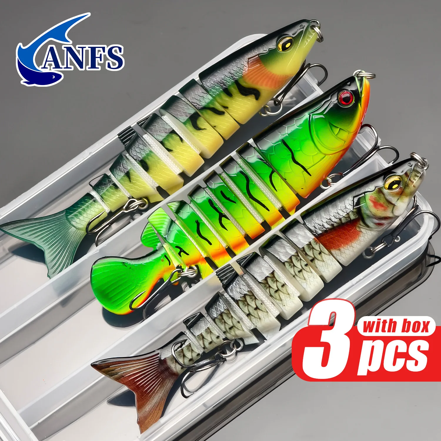 ANFS Kit de señuelos de pesca de 3 piezas, señuelos de pesca con cebo articulado, diseño surtido con caja de almacenamiento, cosas de pesca geniales para pescador - imagen 5