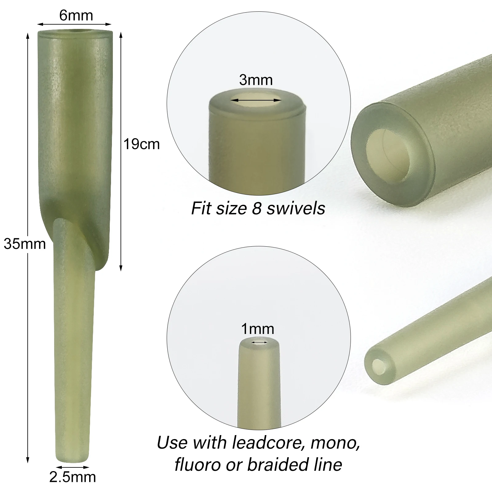 20 piezas para pesca de carpa, accesorio para correr, manga de tubo de goma, plástico, Conector de aparejo de helicóptero Heli Chod, verde, 3cm - imagen 2