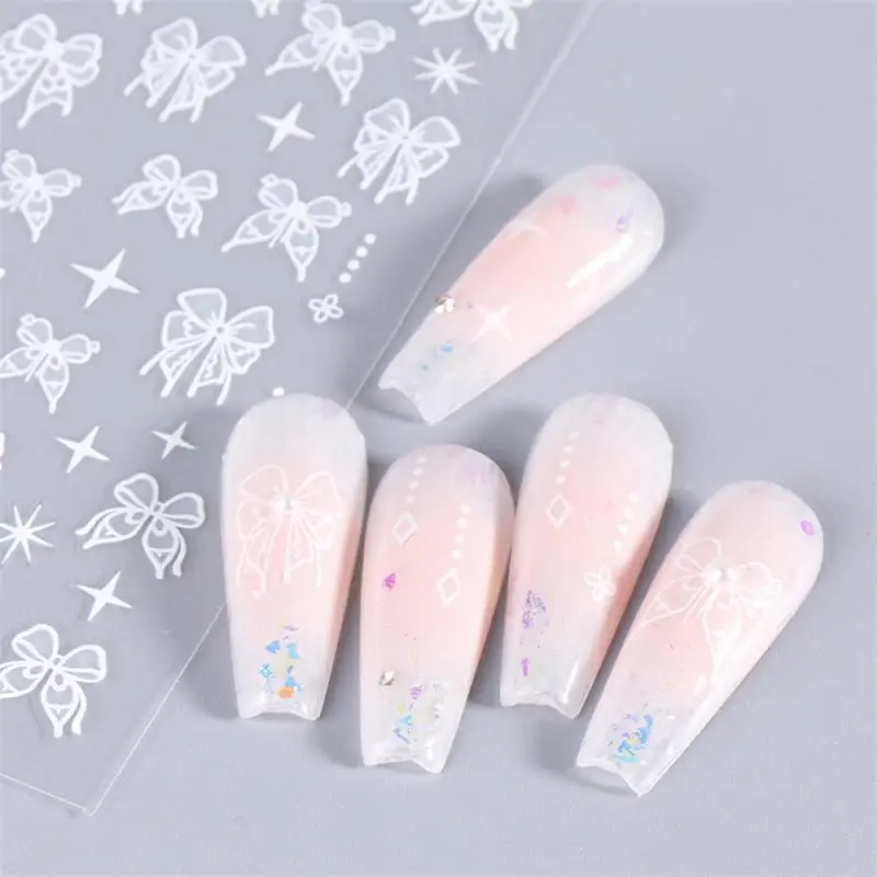 Pegatinas de estilo oscuro para decoración de uñas, adhesivos de flores con lazo blanco y negro, suministros de manicura, 1/2/3 piezas - imagen 3