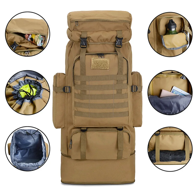 Mochila táctica Molle de gran capacidad para hombre, de nailon resistente al agua morral, bolsa deportiva para senderismo, escalada, viajes, 85L, XA142G - imagen 5
