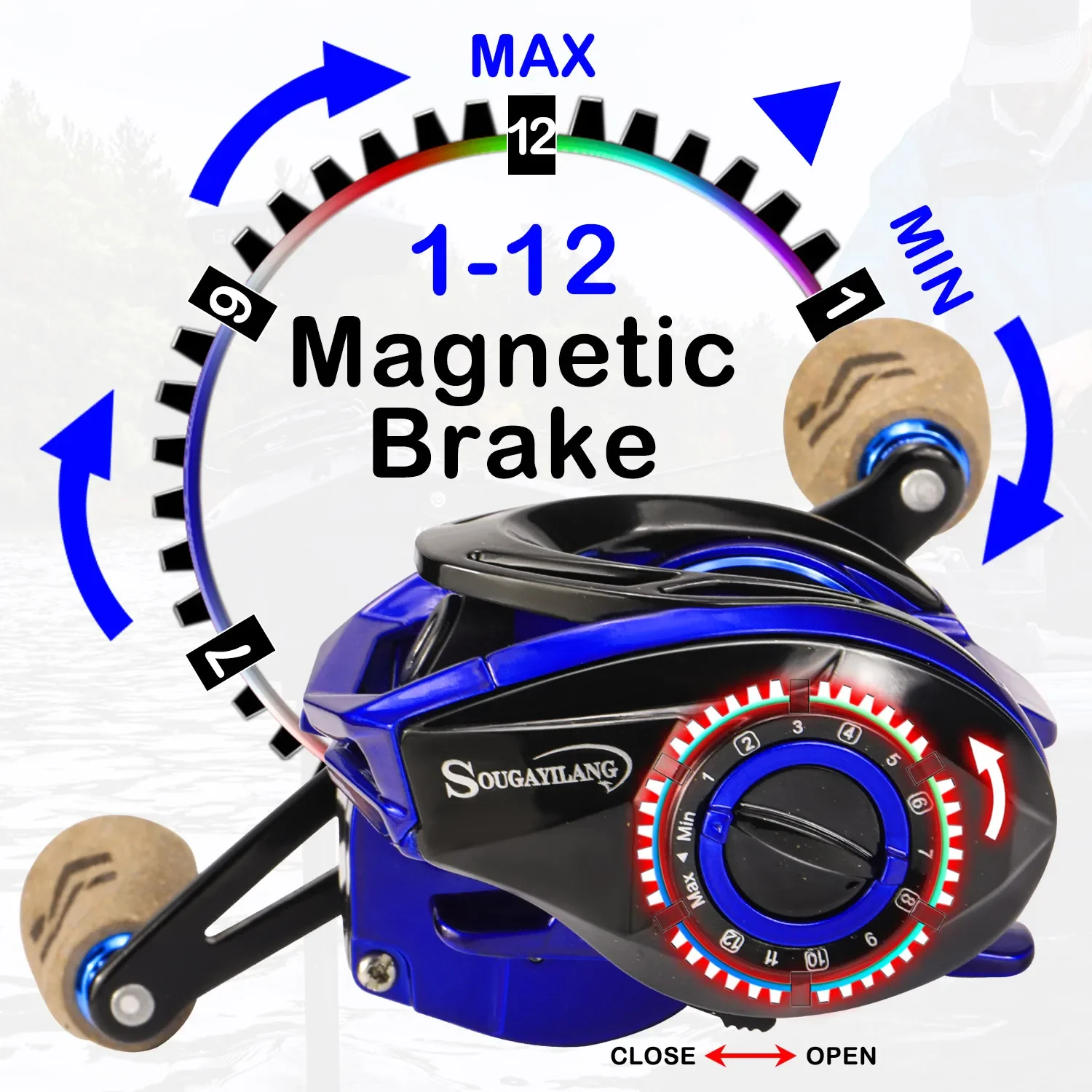 Carretes de pesca Sougayilang 7,3: 1 relación de engranaje de alta velocidad carrete de Baitcasting arrastre máximo de 9Kg con sistema de freno magnético carretes Baitcaster - imagen 3