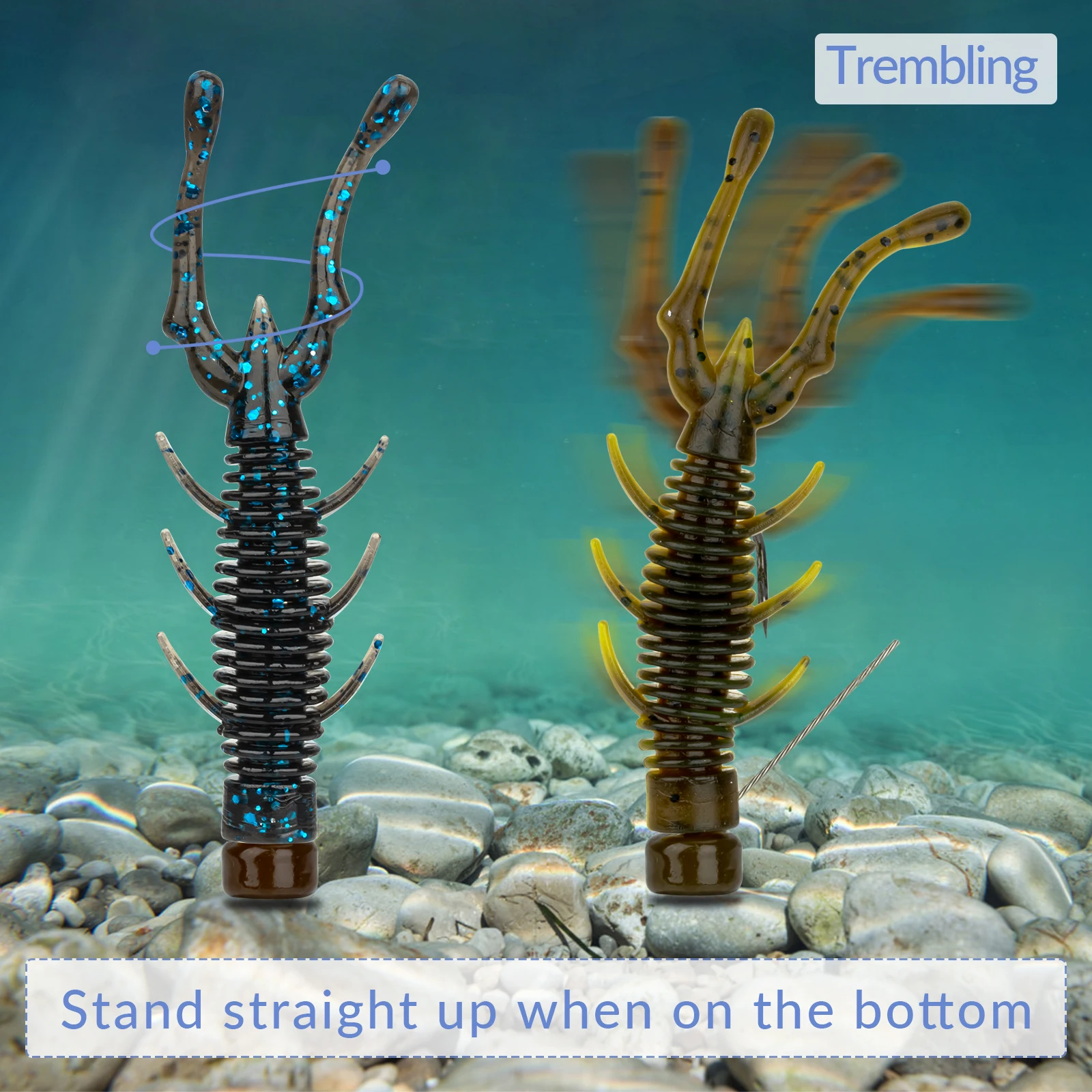 THKFISH 20 piezas Señuelos de camarones Ned 75mm Wobblers cebos de pesca blandos TPR flotante Swimbait para Ned Rig Drop Shot Rigs cebo Artificial - imagen 4