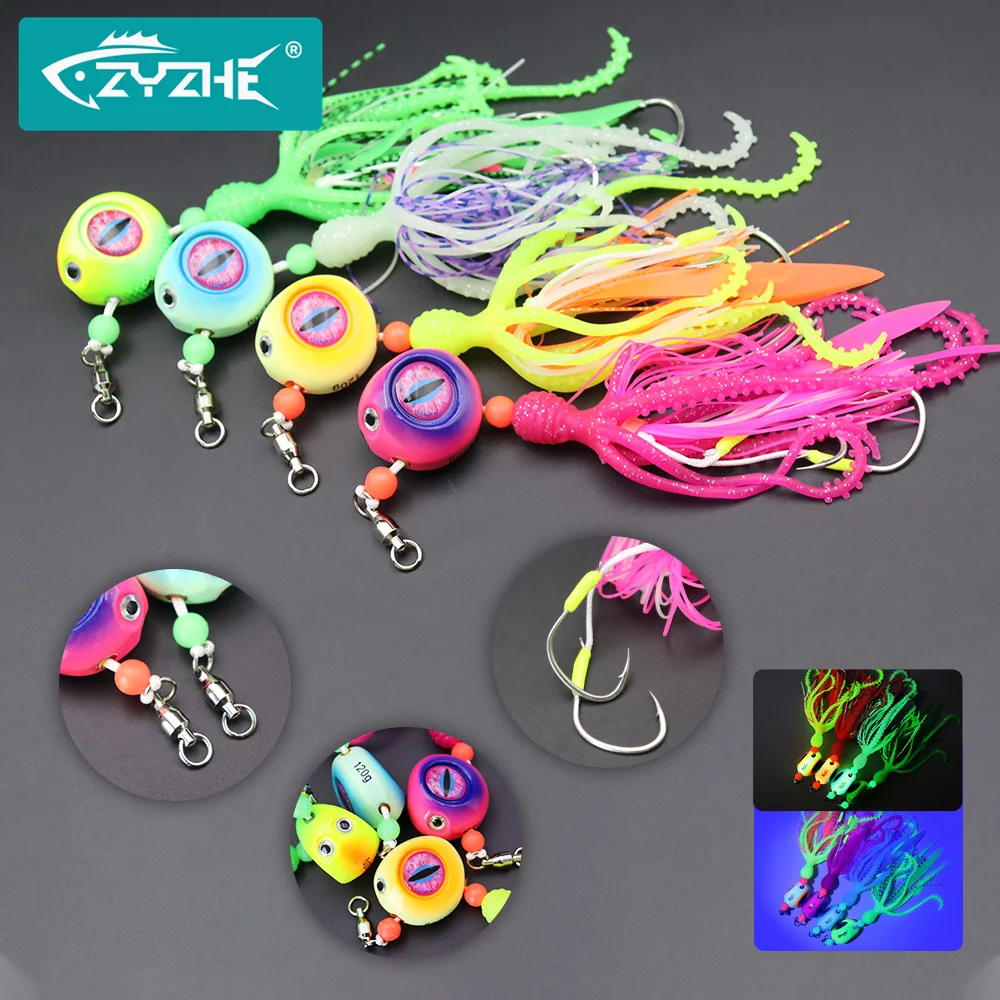 Señuelo de Pesca ZYZHE, 1 Pieza, 120/150/200G, Luminoso, Tipo Jig, con Cebo de Pulpo Suave, Anzuelos para Pesca en Barco, Cebo para Pesca en Aguas Profundas