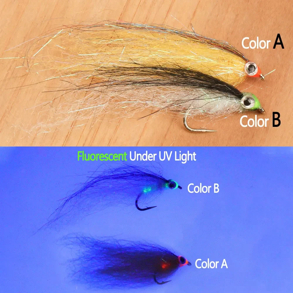 Bimoo-Señuelos de Pesca de fibra sedosa, 6 piezas, de hundimiento lento, Minnow Streamer, Ice Dub, Baitfish Streamer, Mosca, salmón, lubina, trucha - imagen 4