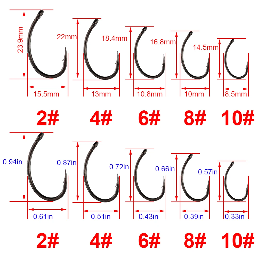 Hirisi 15 Uds Micro púas recubiertas de PTFE anzuelo de acero rico en carbono con ojo accesorios de pesca de carpa X911 - imagen 3