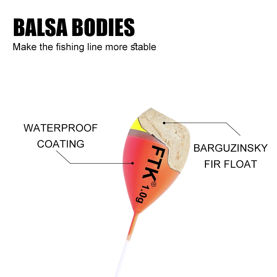 FTK 5 unids/pack flotador de Pesca Size1g-4g 18cm-22.5cm flotadores de abeto Barguzinsky boya Vertical flotador de Pesca Bobber aparejos de Pesca - imagen 5
