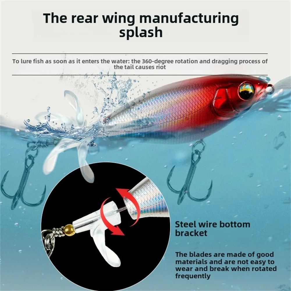 Cebo Lua de 5 piezas, cebos falsos, tractores flotantes, lazos de superficie, hélices de lápiz para freír, pesca en agua dulce, lubina, señuelo de pez negro - imagen 5