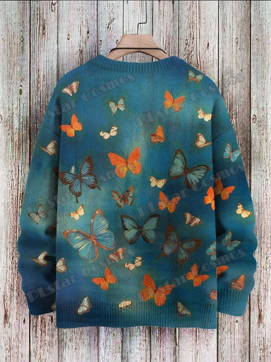 Jersey de punto informal para hombre y mujer, suéter de cuello redondo con estampado 3D de Graffiti, mariposa y arte callejero, KMY32, Invierno - imagen 2