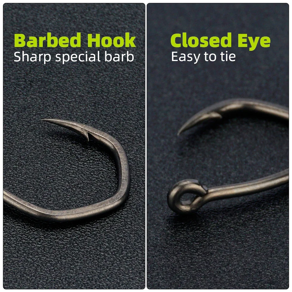 Hirisi 50 Uds. Anzuelo de pesca Micro púas de acero inoxidable con revestimiento de PTFE con ojo 8033 accesorios de pesca caja empalmable - imagen 3