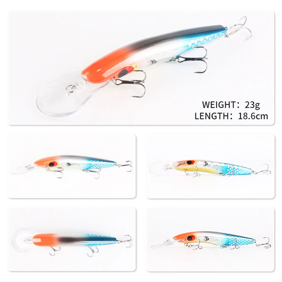 WALK FISH-señuelo de pececillo grande de 1 piezas, cebo duro de 16,2 CM/23G para buceo profundo, anzuelos triples, ojos 3D, lengua ancha, Swimbait para Lucio - imagen 5