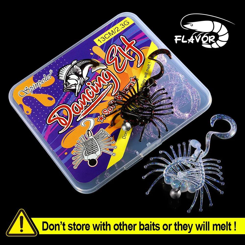 Spinpoler-cebo suave TPR con falda de gusano, plantillas con aroma de camarón, 13cm, señuelo de pesca, criatura para lubina, perca, trucha, Lucio, aparejos de pesca - imagen 5