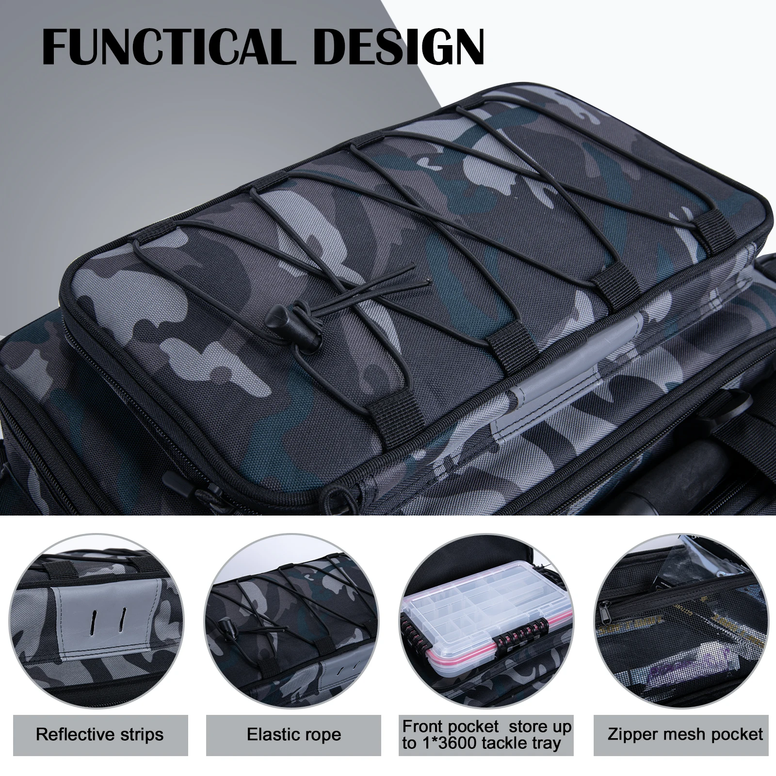 Goture-bolsa de aparejos de pesca impermeable, mochila para exteriores de 37x24x29cm, bolsa de almacenamiento de aparejos de pesca con señuelo multifuncional de gran capacidad - imagen 3