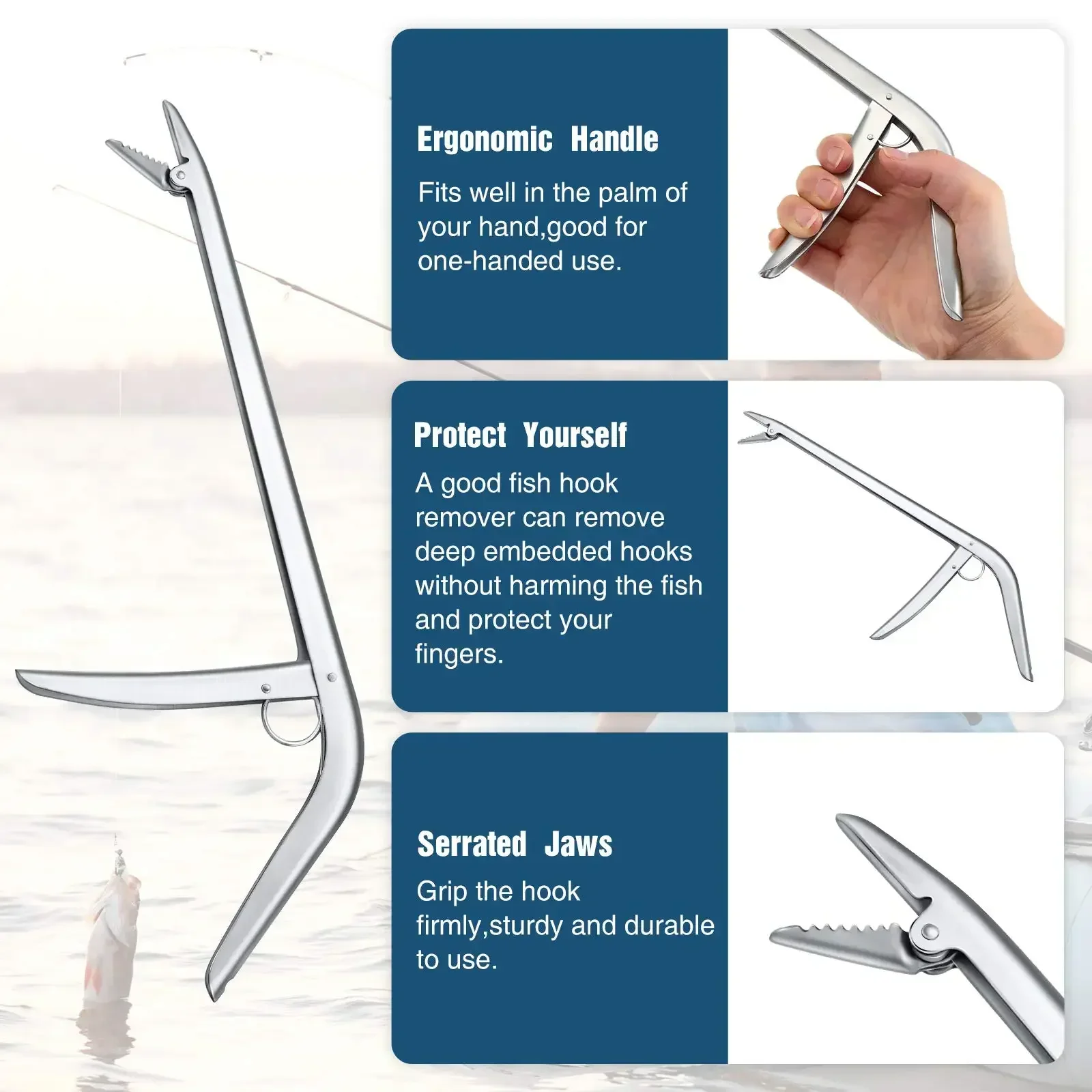 Goture-extractor profesional de acero inoxidable, dispositivo de desenganche, abrazadera para pescado, Clip, alicate removedor de anzuelos de pesca, aparejos de pesca, remolque - imagen 3