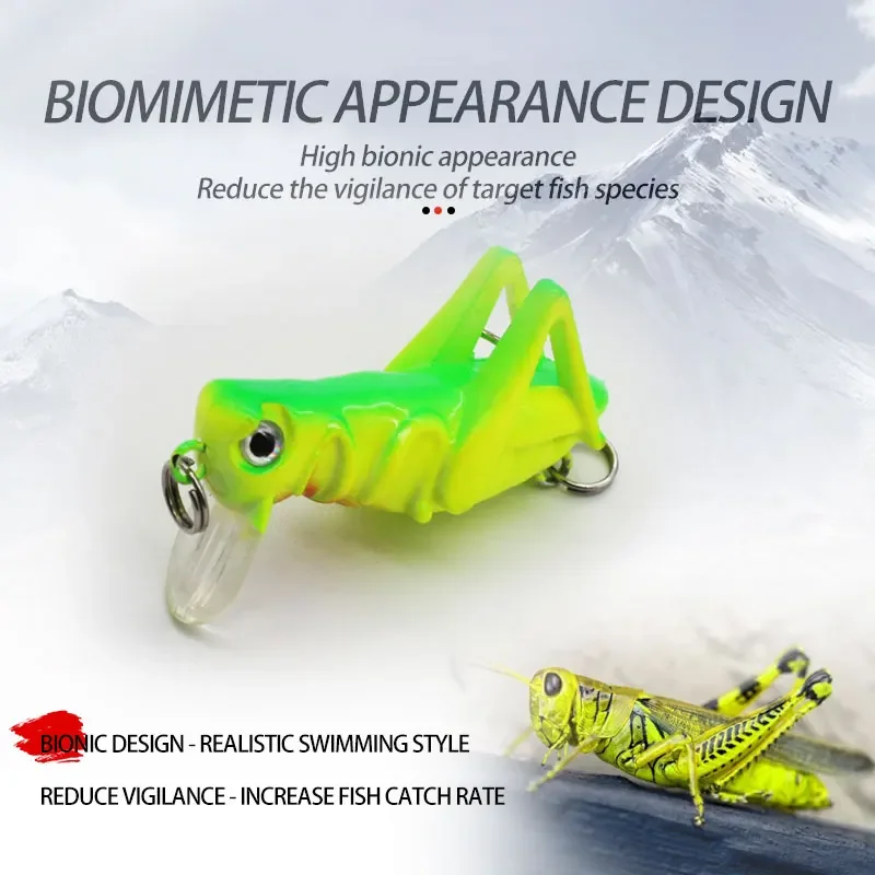 Señuelo de pesca de saltamontes, cebos artificiales de plástico duro para insectos, langosta, Cricket, Crankbaits, anzuelo triple, juego de Señuelos de Pesca voladores, 5 uds. - imagen 2