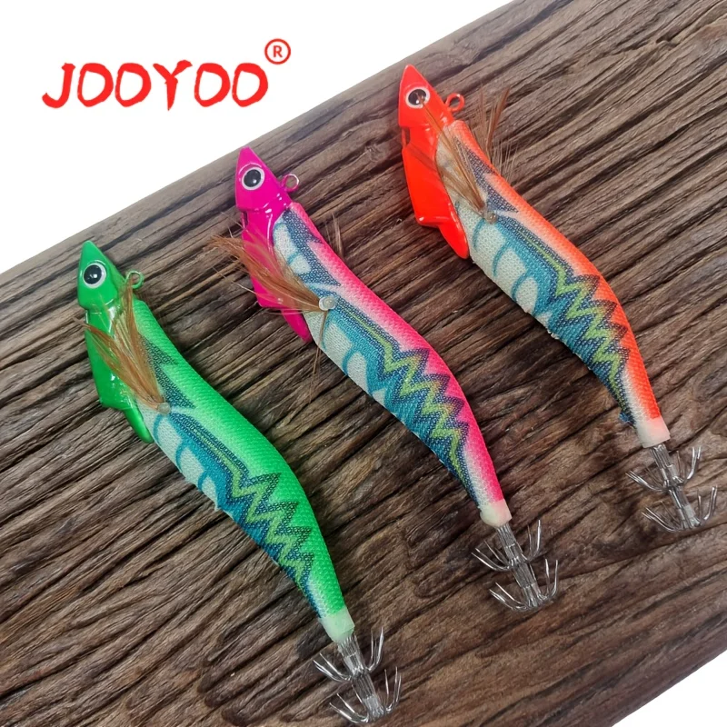 Anzuelo luminoso de madera para camarones y calamar, cebo fluorescente con tinta para peces, cabeza de plomo, calamar, equipo de pesca luminoso fuerte, liquidación, 1 ud.