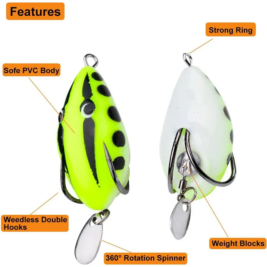 Juego de 5 unidades de Señuelos de Pesca Topwater, Mini Swimbait de rana suave con cuchara giratoria y anzuelos sin malezas para lubina, trucha, Lucio, cabeza de serpiente - imagen 5